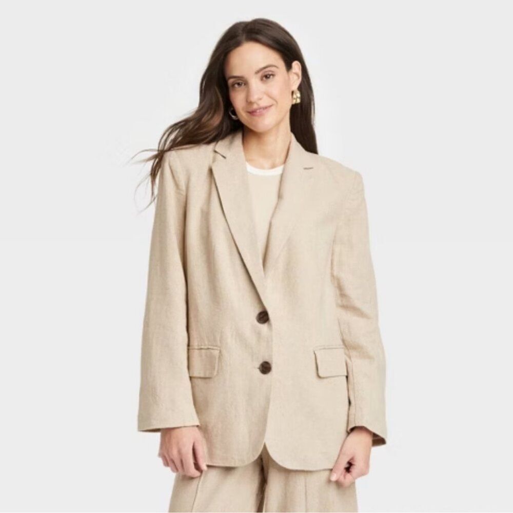A New Day Linen Oversized Women's Blazer -Tan Size: S